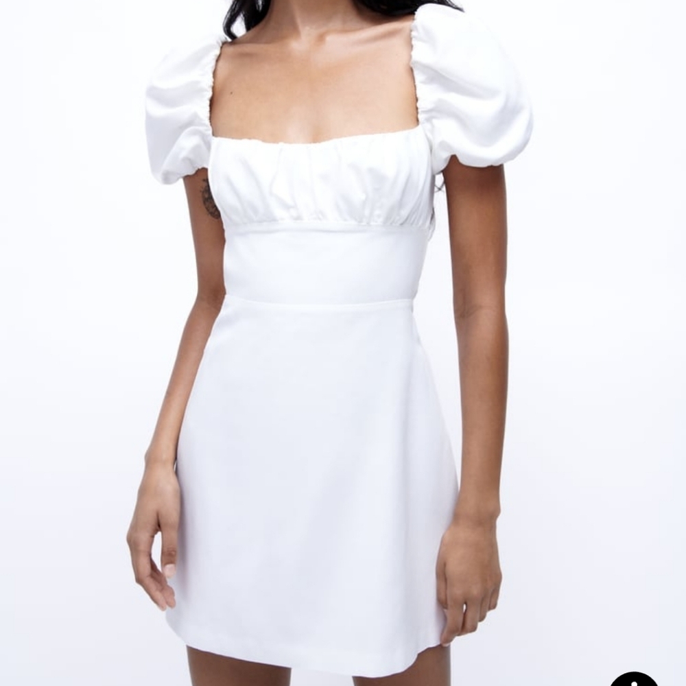 Zara Linen Blend Puff Sleeve Dress